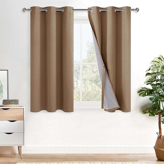 XWZO 100% Blackout Curtains with Tiebacks- 2 Thick Layers Completely Shaded Window Treatment Thermal Insulated Lined Drapes for Bedroom/Patio Door, Grommet, Cappuccino, W42 x L54, Set of 2 Panels