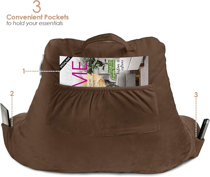 Nestl Reading Pillow for Kids & Teens with Shredded Memory Foam, Backrest Pillows for Reading, Watching, and Gaming, Use on the Couch, Bed, or Floor Adjustable Support, Washable Cover, Chocolate Brown