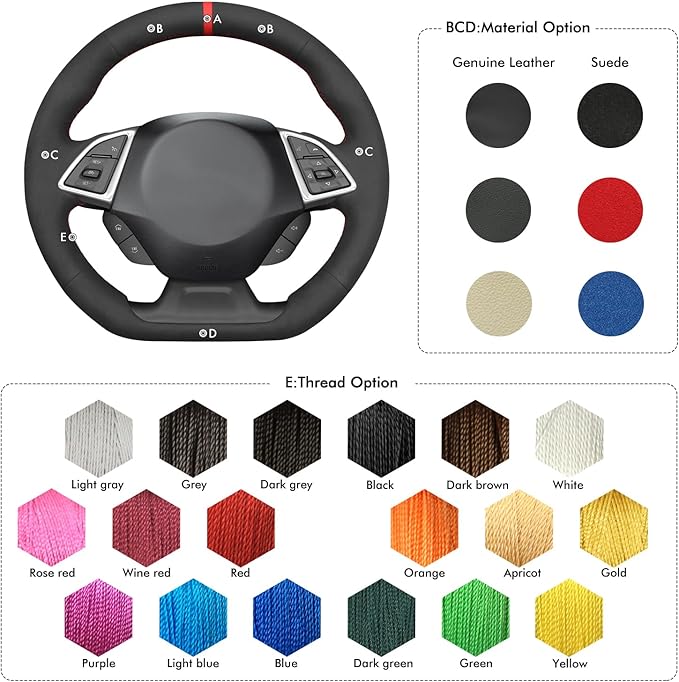 MEWANT for Camaro Steering Wheel Cover 2016-2024 Hand-Stitched for Chevy Camaro Car Steering Wheel Wrap