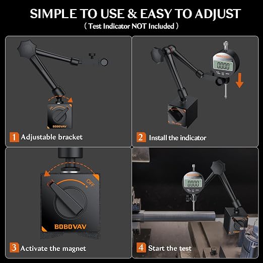 Magnetic Base Stand Holder for Dial Indicator - 176lbs/80kg Max Pull, 3 Adjustable Joints, 3/8 Inch Steel Stable Holder for Machine Tool Processing & Precision Inspection