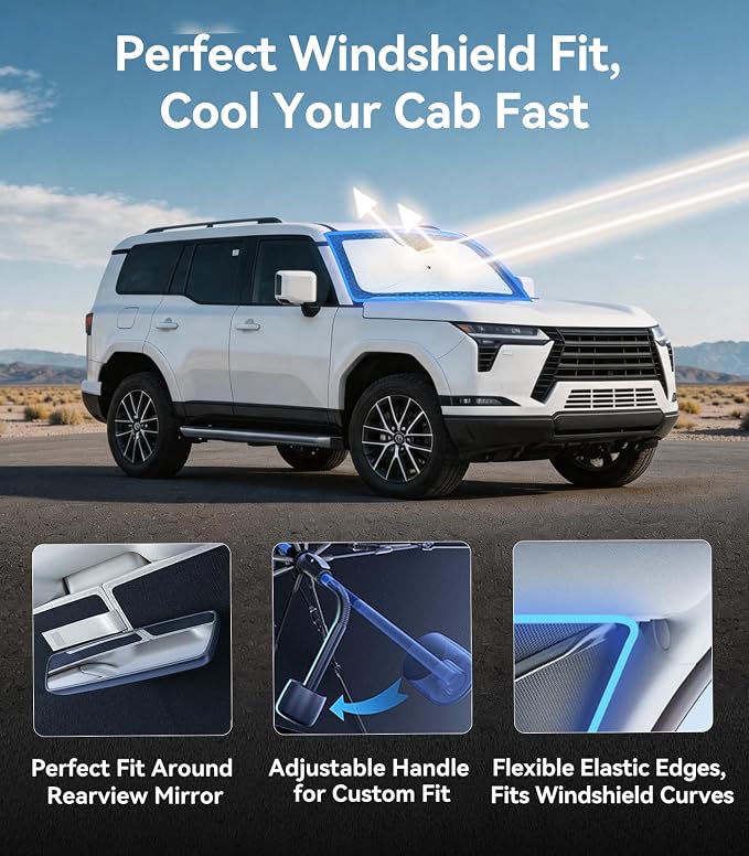 Nmoiss [Vinyl Coating Heat Shield] Windshield Sun Shade Umbrella Custom for Lexus GX, Protect Car from Sun Rays & Heat Damage Keep Cool and Protect Interior