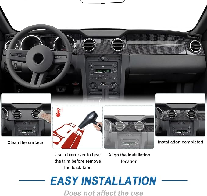 Real Carbon Fiber Dashboard Panel Trim Compatible with Ford Mustang 2005-2009, Interior Decor Sticker Accessories