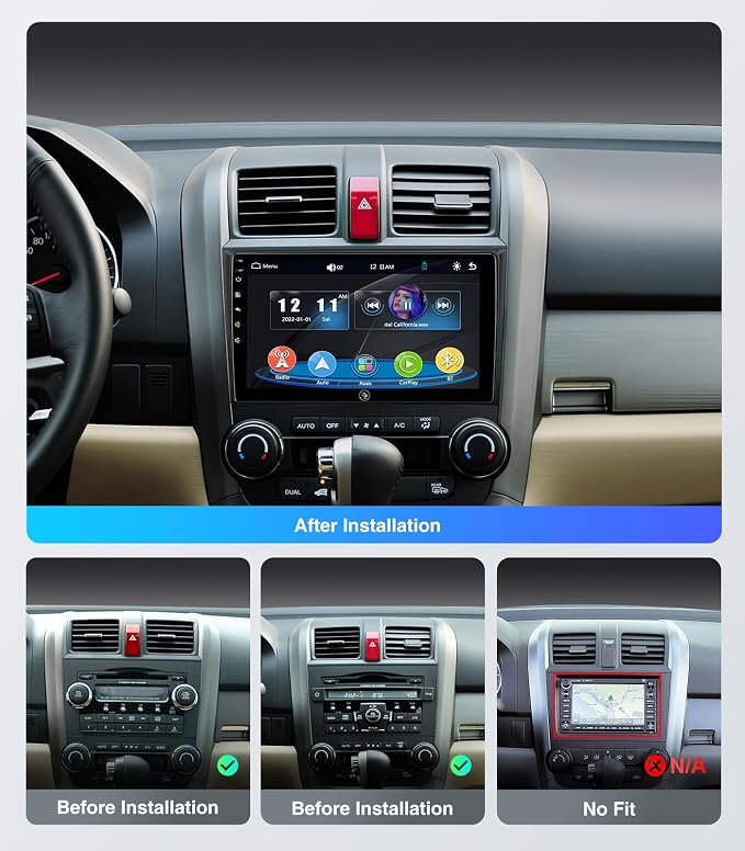Car Radio Stereo for Honda CRV 2006-2011, Wireless CarPlay Android Auto 9 Inch Linux Touch Screen Navigation Head Unit Bluetooth FM/AM