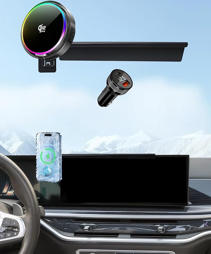Qi2.2 25W Magnetic Car Mount Charger for 2024-2026 BMW The X5/X6/2023-2026 BMW X7 Accessories,for Fast Charging Cell Phone Holder 14.9 Inch Screen Fixed Clip with Cooling Fan＆54W Fast Adapter