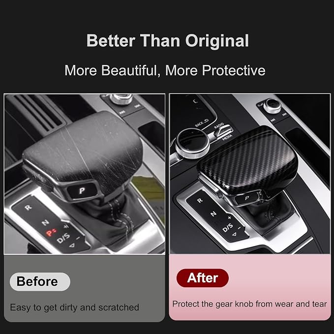 Gear Shift Knob Cover Compatible with Audi Q5 2018-2025, Carbon Fiber Car Gear Head Knob Frame, Gear Shifter Knob Cover Trim Cap Protector for Audi Q5/Q5 Sportback, ABS Carbon Fiber Q5L Accessories