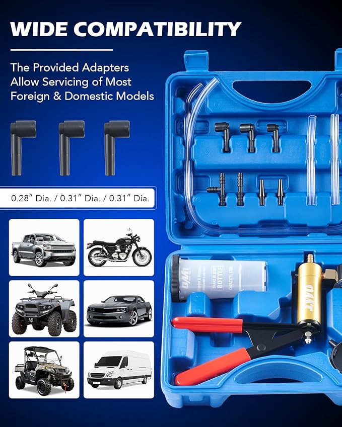 Orion Motor Tech Brake Bleeder Kit with Hand Vacuum Pump and Adapters, Brake Bleeding Kit for Brake Fluid Power Steering Fluid More, Vacuum Brake Bleeder Pump with Pressure Gauge