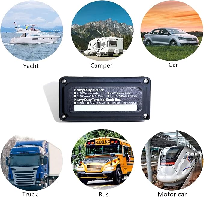 300A Bus Bar 12V Waterproof Marine Bus Bar Heavy Duty Module Design Power Distribution Block with 4 X M8(5/16") Terminal Studs Battery Bus Bar for Marine Car RV Truck Solar Systems (Black)