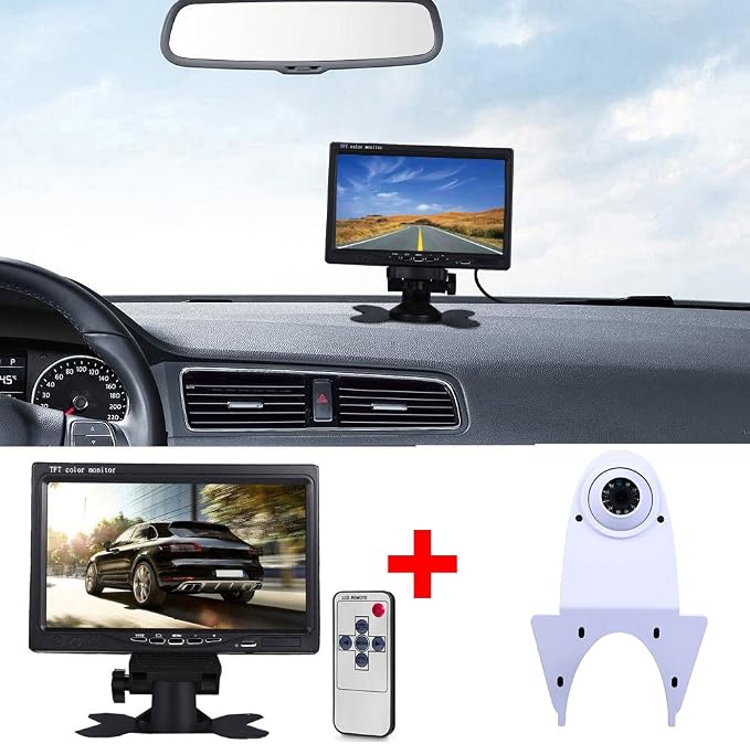 Universal Camera Car Top Mount Rear View Reverse Parking Camera,Replacement for Citroen Berlingo Jumper Jumpy Nemo Dacia Dokker Van Nissan Navara HD All RV Models (White Camera with 7 inch Monitor)