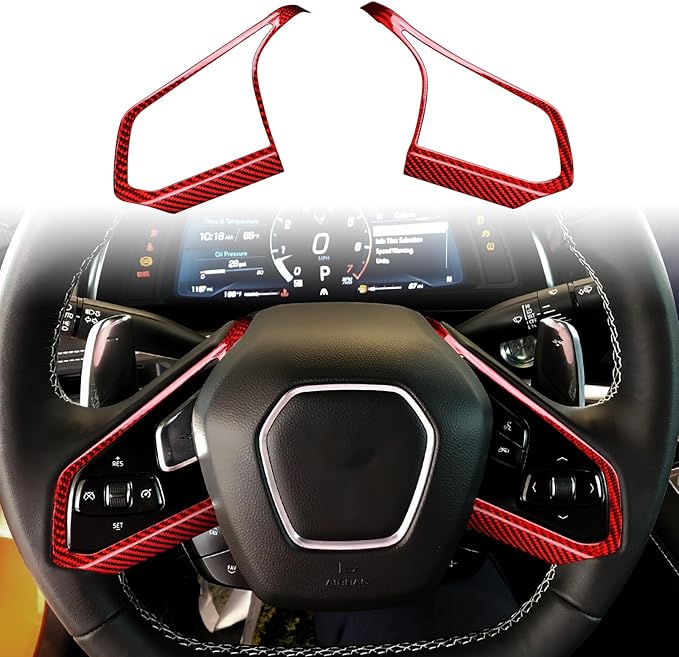 Hard Carbon Fiber, for Corvette C8 2020 2021 2022 2023 Accessories, Steering Wheel Button Frame Cover, 2Pcs Car Steering Wheel Panel Protection Frame Molding Sticker
