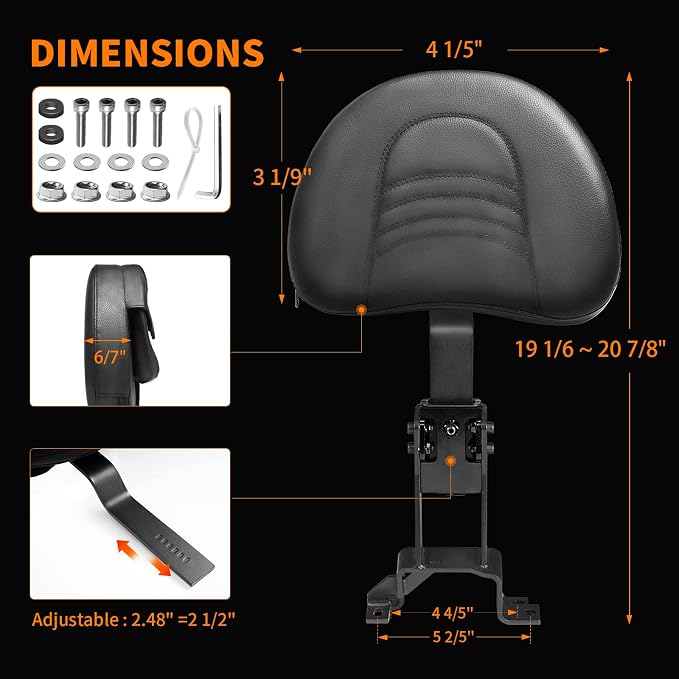 Adjustable Front Driver Rider Backrest Pad Plug-In Back Rest With Pocket Mounting Kit Compatible With Indian Chief Chieftain Roadmaster Springfield 2014-2025(Not for Indian Chieftain PowerPlus)