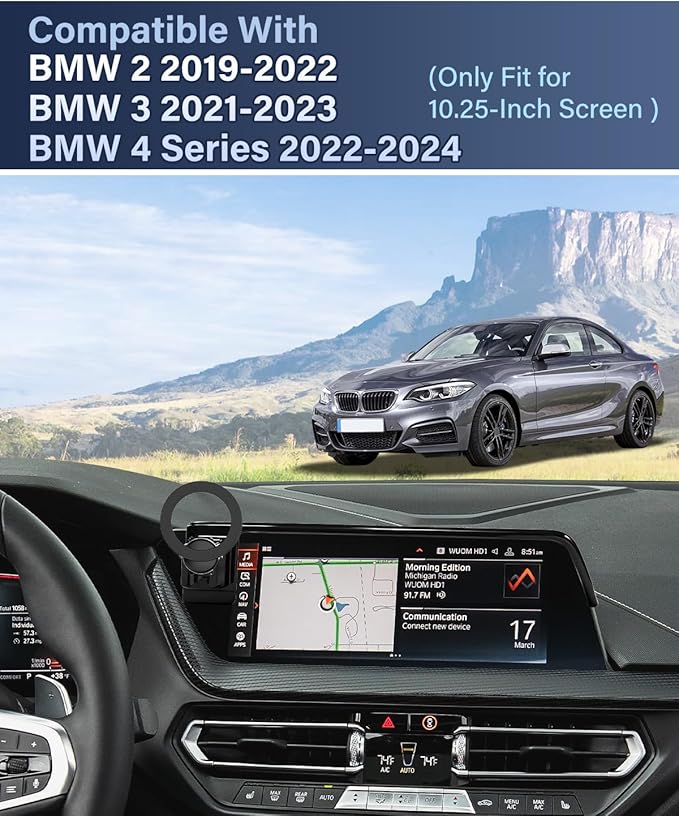 PZK Car Phone Holder for BMW 3 Series 2019-2022/ BMW 4 Series 2021-2023/BMW 2 Series 2022-2024 Accessories 10.25-Inch Screen Fixed Clip Compatible with Magsafe Phone Mount 360° Rotation Phone Cradles