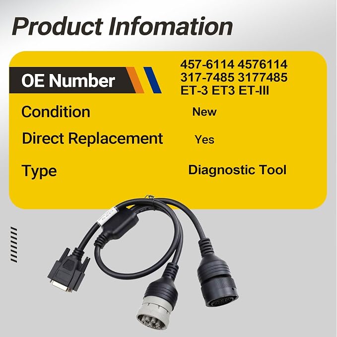 4576114 457-6114 Diagnostic Adapter Cable Kit | Y-Cable for Cat ET-3 ET3 ET-III Tool | Connects 9-Pin & 14-Pin Service Ports Diagnostic Tool Engine 317-7485, 3177485