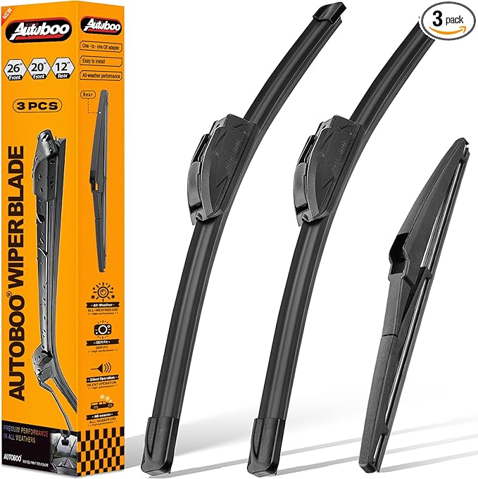 AUTOBOO 26"+20" Windshield Wipers with 12" Rear Wiper Blade Replacement for Toyota Highlander 2019 2018 2017 2016 2015 2014 2013 2012-2008 Lexus GX460 2021-2011-Original Factory Quality (Pack of 3)