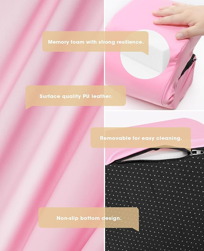 Onism 23'' Extra Wide Lash Pillow for Eyelash Extensions, Waterproof PU Leather Memory Foam Neck Support, Ergonomic Salon Grafting Headrest with Side Organizers, Pink