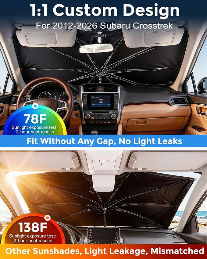 Weektic Custom Windshield Sun Shade Umbrella for Subaru Crosstrek 2012-2026, [Double Thickened Ice Crystal Coating] Sun & Heat Protection, Keep Vehicle Cool & Protect Interior