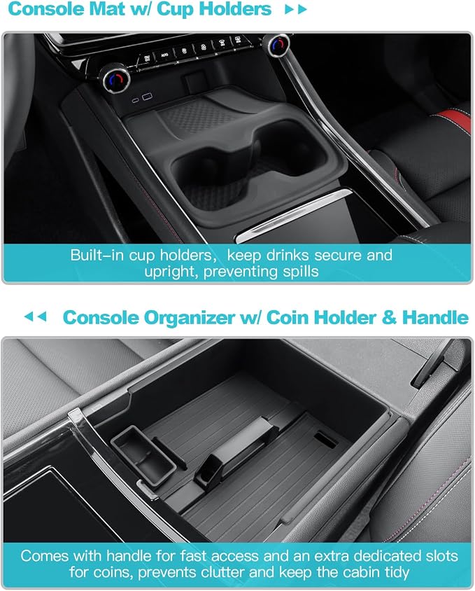 CDEFG 3Pcs for 2025 2026 Chevy Traverse Center Console Organizer with Handle for 2024-2026 Chevrolet Traverse Accessories Middle Console Mat w/Cup Holder Coin Holder
