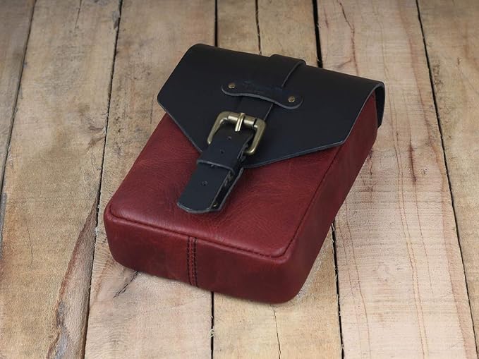 Trip Machine Company Genuine Leather Motorcycle Magnetic Fuel Tank Pouch to Carry All Your Riding Essentials (Cherry Red)
