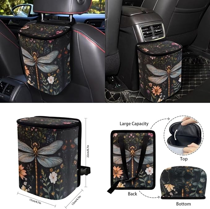 Goth Dragonfly Seat Covers for Cars Full Set - Seat Covers Front and Back with Steering Wheel Cover Seatbelt Pad Coasters Trash Bag Air Rearview Mirror Cover Keychain