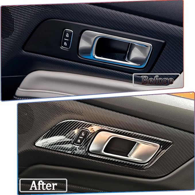 MUXEE Inner Door Handle Cover，for Ford Mustang 2024-2026 / Shelby GT350 2015-2020 / GT500 2020-2022，ABS Carbon Fiber Decal Interior Trim Cover Accessories (Without Memory seat Button Style)