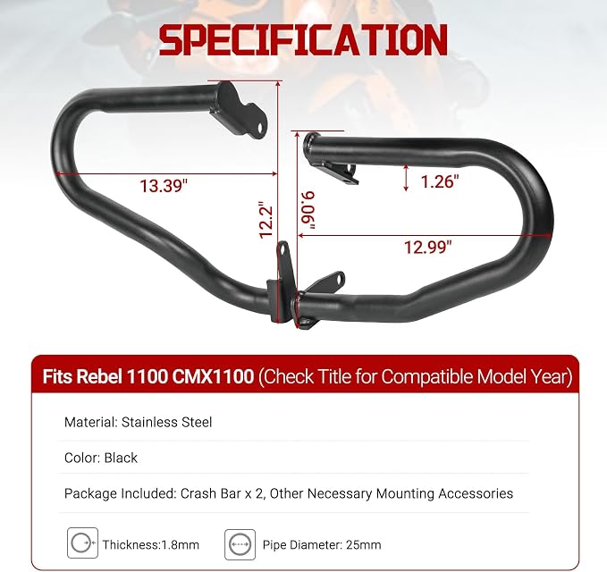Motorcycle Engine Guard Crash Bar Stainless Steel Fit for Rebel 1100 CMX1100 2021 2022 2023 2024 2025 2026 Highway Bar Bumper Side Protection