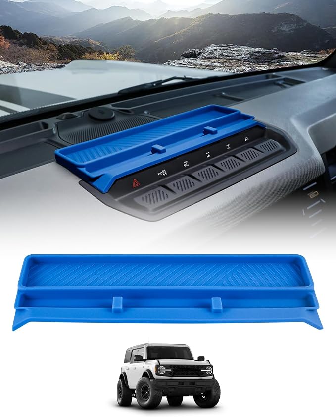 ROADER Bronco Center Console Organizer Compatible with 2021-2025 New Ford Bronco Interior Accessories, Dashboard Insert Tray Storage Box with Phone Holder Dash Organizer - Blue