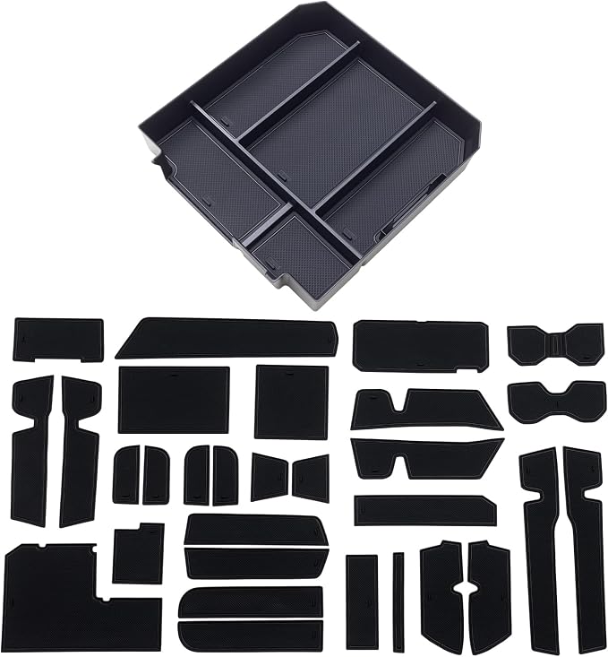 TOPINSTALL Center Console Tray and Rubber Liners Compatible with 2022 2023 2024 Toyota Tundra Accessories, Anti-Dust Dress Up The Interior-Black