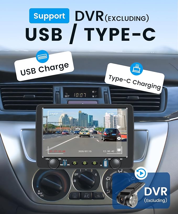 Rimoody Single Din Car Stereo with Wireless Carplay & Android Auto, 9 Inch Touchscreen Car Audio Receiver, Mirror Link, Bluetooth Handsfree/FM/, Backup Camera, SWC, USB/Type-C, EQ, Remote Control