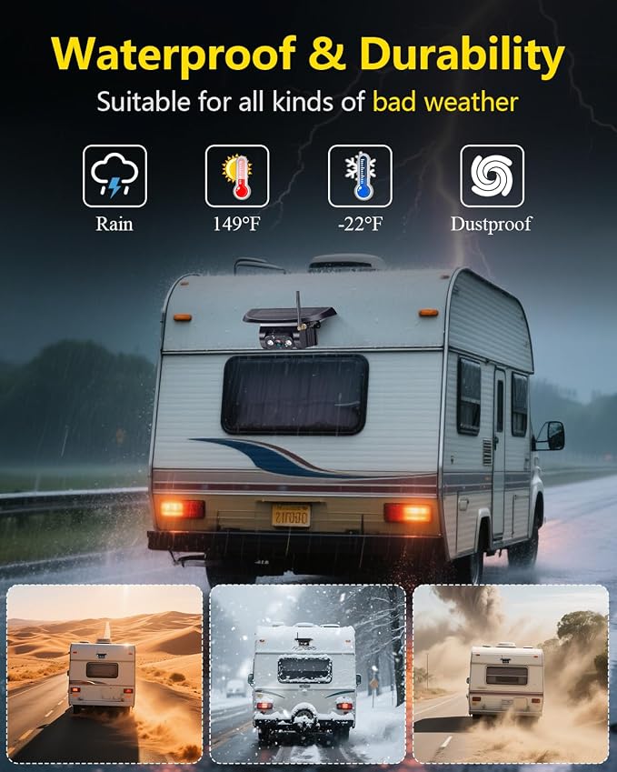 Magnetic RV Wireless Backup Camera: 1-Min Install Long-Range Signal Solar Backup Camera for Travel Trailer - with 7.2" DVR Monitor 1080P HD Night Vision Auto Sleep for Voyager & Forest River RVs