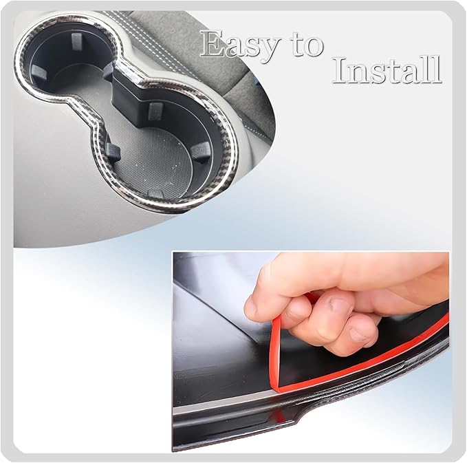 MUXEE Front Cup Holder Trim,for Ford Mustang 2024 2025 2026 - ABS Carbon Fiber Front Cup Holder Protective Panel Cover Sport Interior Trim Accessories