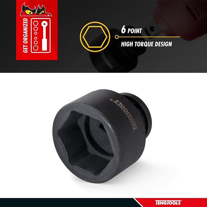 Teng Tools 70MM 1 Inch Drive 6 Point Metric Shallow Chrome Molybdenum Impact Socket | Mechanic Tool | Hand Tool - 910570
