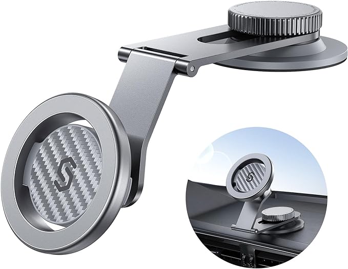 SYNCWIRE Fits MagSafe Car Mount for Universal Dashboard & Tesla Screen,Kevlar Silver Magnetic Phone Holder for Car,Super Stable Magnetic Car Phone Mount for iPhone 17 Pro Max 16 15 14 13 12&All Phones