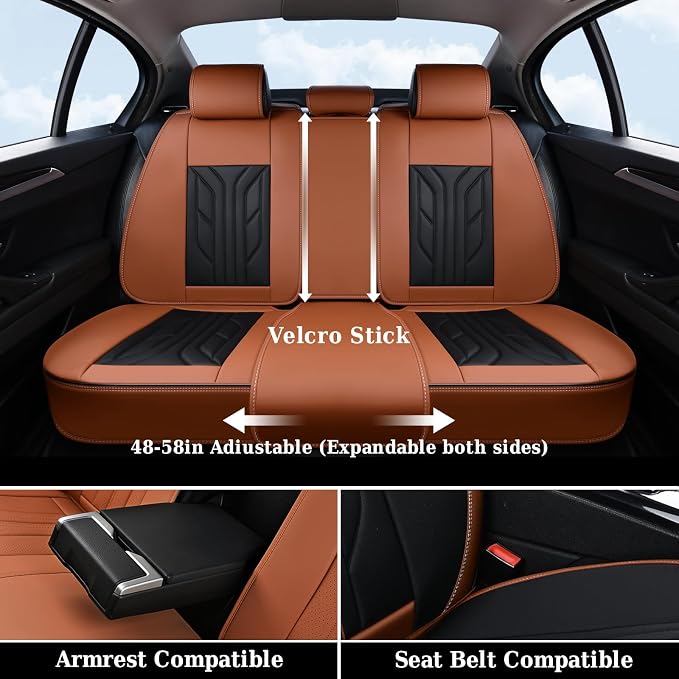 Coverado Seat Covers, Car Seat Covers Full Set, Faux Leather Seat Covers for Cars, Automotive Seat Covers Car Seat Protector Car Accessories Fit for Most Sedans SUV Pick-up Truck(Black&Brown)