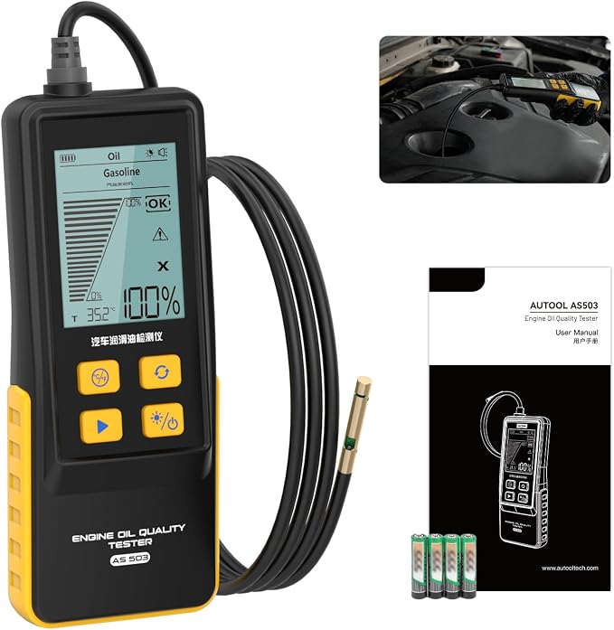 BELEY Engine Oil Tester & Motorcycle Oil Change Kit- Gasoline/Diesel Diagnostic Tool, 31.5in Probe, Temp Test, 2.8in Display (4 Batteries)