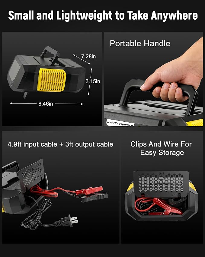 1-20A Smart Battery Charger, 12V/24V Automatic Automotive Battery Maintainer & Desulfator with Temperature Compensation, Adjustable Amp Trickle Charger for Lead-Acid, AGM, Gel, LiFePO4
