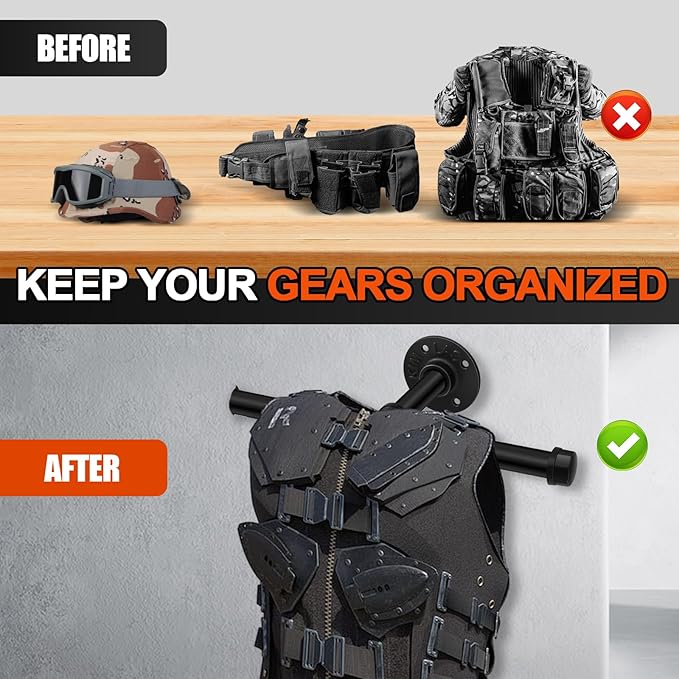 Yaocom Weight Vest Hanger Wall Mount Heavy Duty Tactical Gear Police Vest Holder Motorcycle Helmet Rack Stand for Gym Home Garage Train Armor Breastplate Backpack Organizers