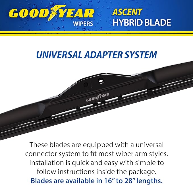 Goodyear Ascent 28" Hybrid Windshield Wiper Blade, Replacement Hybrid Windshield Wiper Blade with Universal Adaptor, Pack of 1