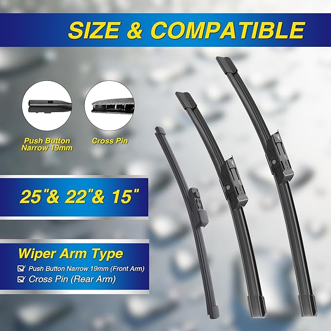 5 PLUS® Silicone Windshield Wipers Replacement for 2018-2022 Volkswagen VW Tiguan Wiper Blades(Set of 3),Automotive Replacement Windshield Wiper Blades For My Car-25"/22"/15"