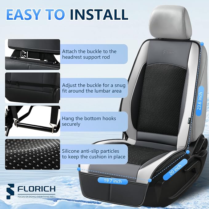 Upgraded Cooling Car Seat Cover Front Seat with Blowing&Suction, 12V-24V Ventilated Car Seat Cushion with 2 Turbo Fans, 3-Speed Adjustable Universal Fit Breathable Car Cushion for Summer Driving-Gray
