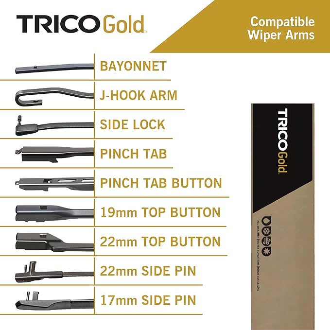 TRICO Gold 18" + 18" Premium Automotive Replacement Windshield Wiper Blades (Set of 2), Passenger and Driver Side All-Weather Beam Wiper Blades for Select Vehicle Models