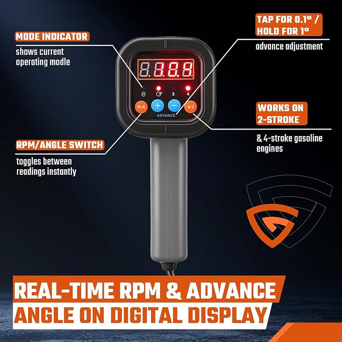Digital Automotive Timing Light 12V,Timing Gun with Tachometer & Advance Angle, Inductive Clamp for 2/4-Stroke Gasoline Engines for Car/Motorcycle/Marine