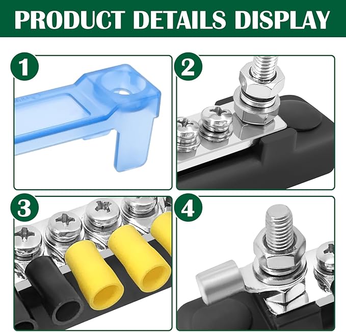 LENKRAD 2PCS 100A Marine BusBar Power Distribution Block with Waterproof Cover 12V Battery Bus Bar Terminal Automotive Ground M6 Post for RV Boat Solar Wiring - M4*5 Screws