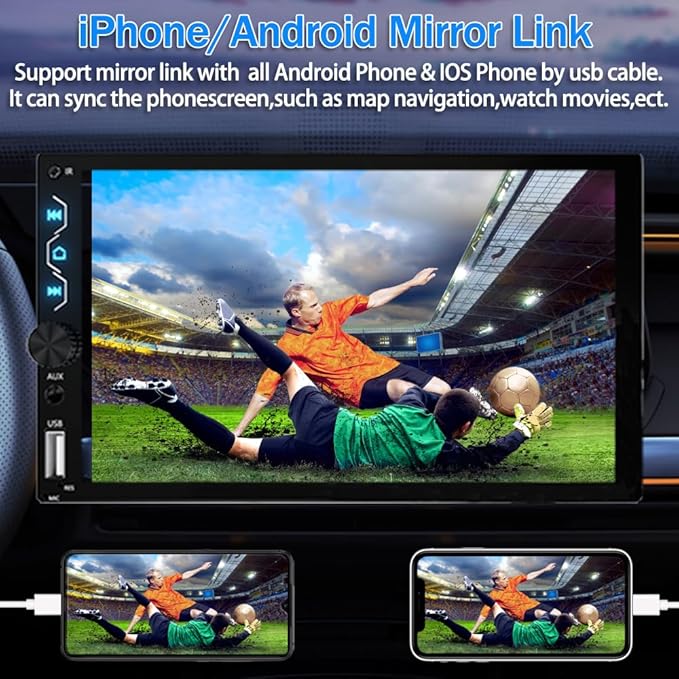 Leadfan Double Din Car Stereo with Apple Carplay and Android Auto, 7 Inch Full HD Touchscreen Car Radio Bluetooth, Car Stereo with Backup Camera, Support Mirror Link/Steering Wheel/USB/AUX/Subwoofer