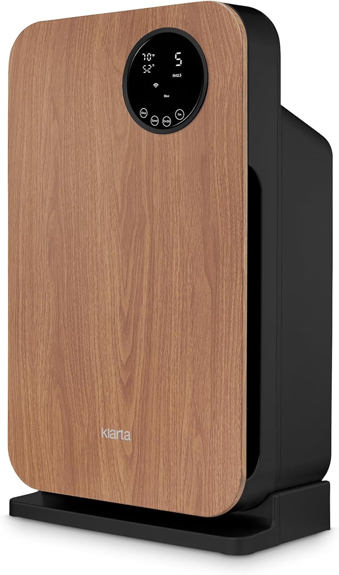 Air Purifier for Home - Smart WiFi App - Ultra Quiet 20 dB - Removes Allergens, Smoke & Odors - 99.97% Particle Filtration - Up to 1237 ft² - Klarta Forste Wood Black