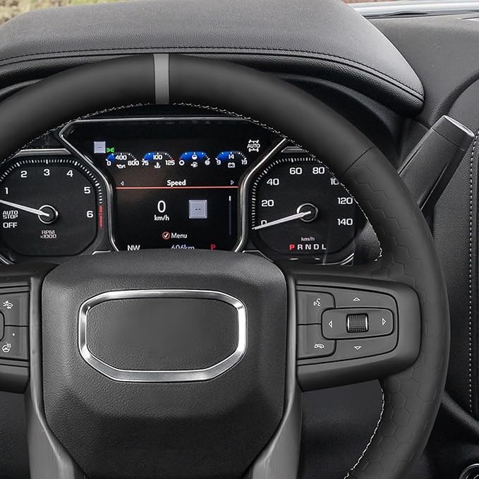 MEWANT DIY Stitching Car Steering Wheel Protector Wrap Cover for GMC Sierra 1500 2019-2023 / Sierra 1500 Limited 2022 / Sierra 2500 2020-2024 / Sierra 3500 2020-2024 / Yukon (XL) 2021-2023 Accessories
