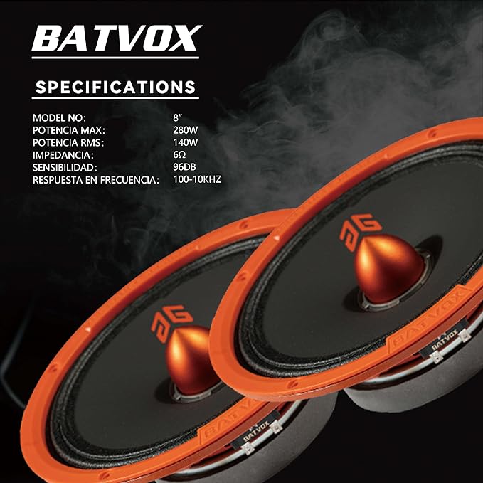 MX80E1 Loudspeaker 8 Inch Midrange 560 Watts 6 Ohms Orange Bullet, Premium Quality Audio Door Speakers for Car or Truck Stereo Sound System, Orange (2 Speakers)