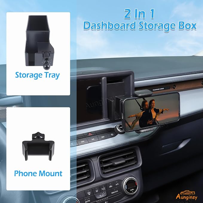 Aunginsy Dashboard Hidden Screen Drawer Organizer with Phone Holder Compatible with Ford Maverick 2022 2023 2024 Car Multimedia Display Right Side Panel Storage Box Truck Dash Cubby Insert Accessories