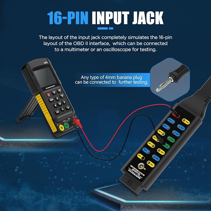 OBD2 Breakout Box OBDII Protocol Detector for Professional Automotive Diagnostics with 16-Pin CAN Breakout Box, 4mm Banana Jack Multi-Function Jumper