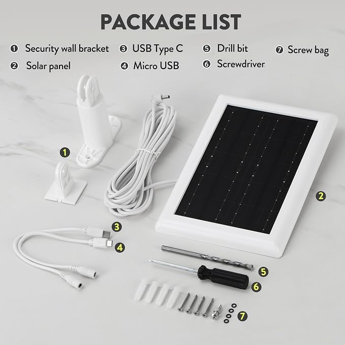 Ring Solar Panel(2nd Generation), 2-Pack 5W Ring Solar Panel Charger with Mount and 12FT Extension Cable for Stick Up Camera & Pro, Spotlight Plus & Pro, Stick Up, Spotlight Cam Battery (2Pack White)