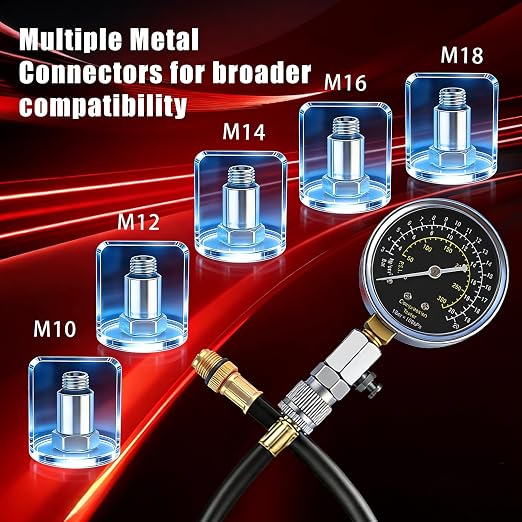 Professional 11-Piece 0-300 Psi Engine Compression Tester Kit with Spark Plug Tester, Adapters & Quick-Release Valve for Gasoline Car, Truck, Motorcycle, Lawn Mower