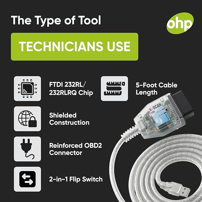 K DCAN Bimmercode USB OBD2 Cable for BMW Coding | ISTA+ INPA Rheingold OBD | Compatible with Windows | 1998-2016 E-Series